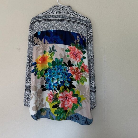 Vicente Tunic Shirt Womens Colorful Floral Print Top Long Sleeve Button Up S-z M - Picture 2 of 13